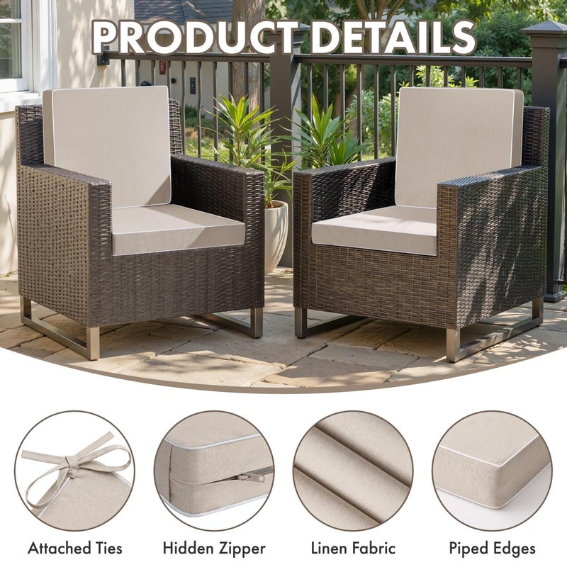 MIULEE Beige Outdoor Chair Cushions Set of 4, 18.5x16x3 Inch Waterproof Patio Seat Cushions for Outdoor Furniture Couch Sofa, 3 Year Color Fastness High Density Foam with Adjustable Ties - Image 3