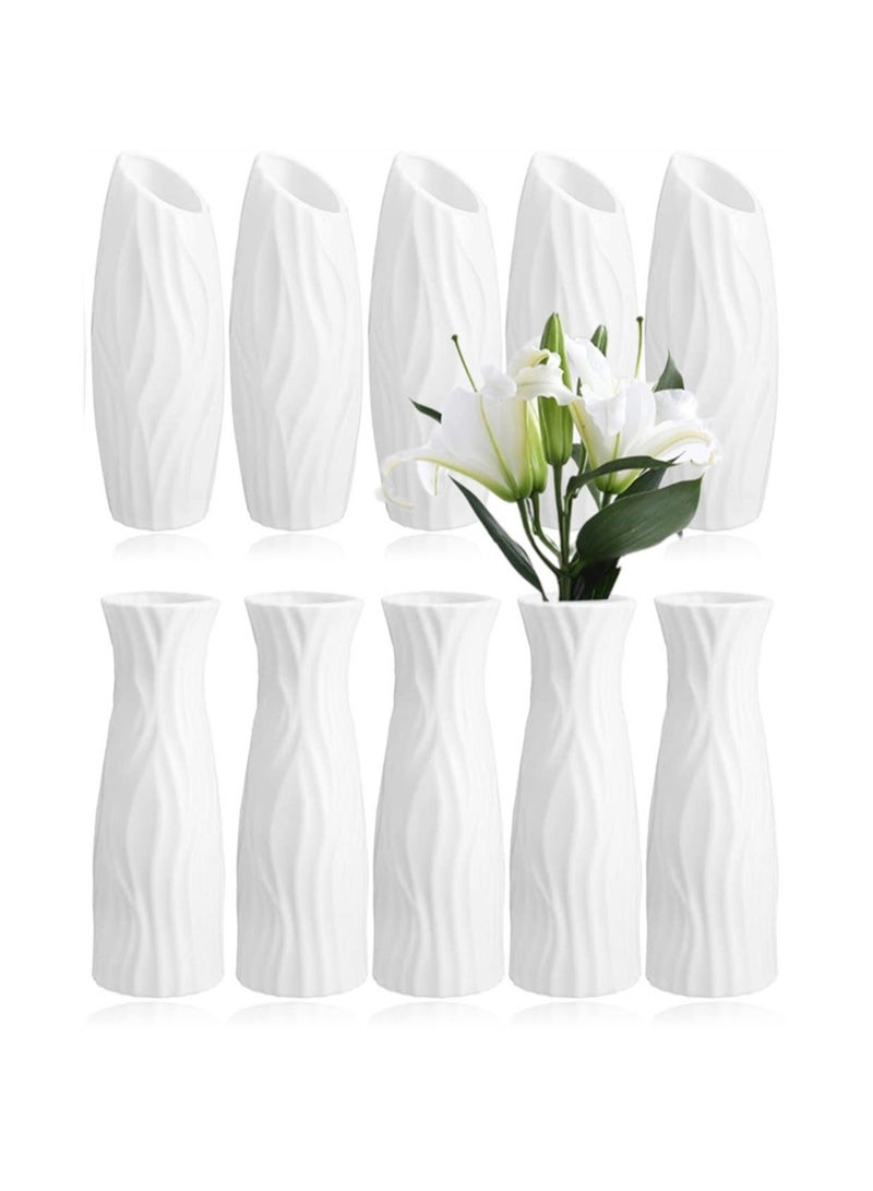 Captaintech Composite Plastic Flower Vase, 10 Pack Small Tall White Floral Vase, Unbreakable Floral Vase Home Decor Centerpieces, Plastic Floral Bud Vase for Wedding Dinner Table Party Living Room Decor - Image 1