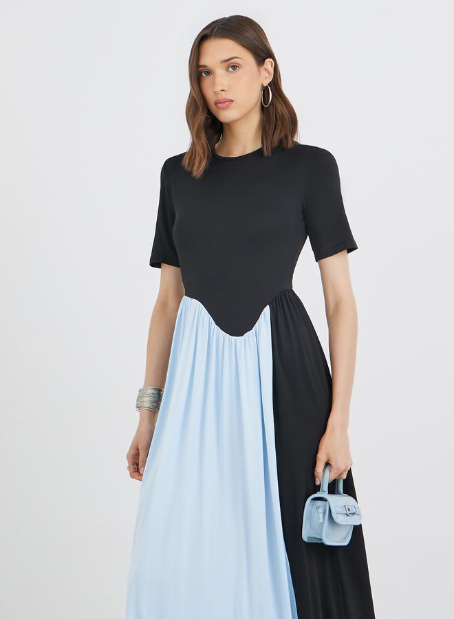 Take Two Color Block Short Sleeve Round Neck Maxi Dress - Image 2