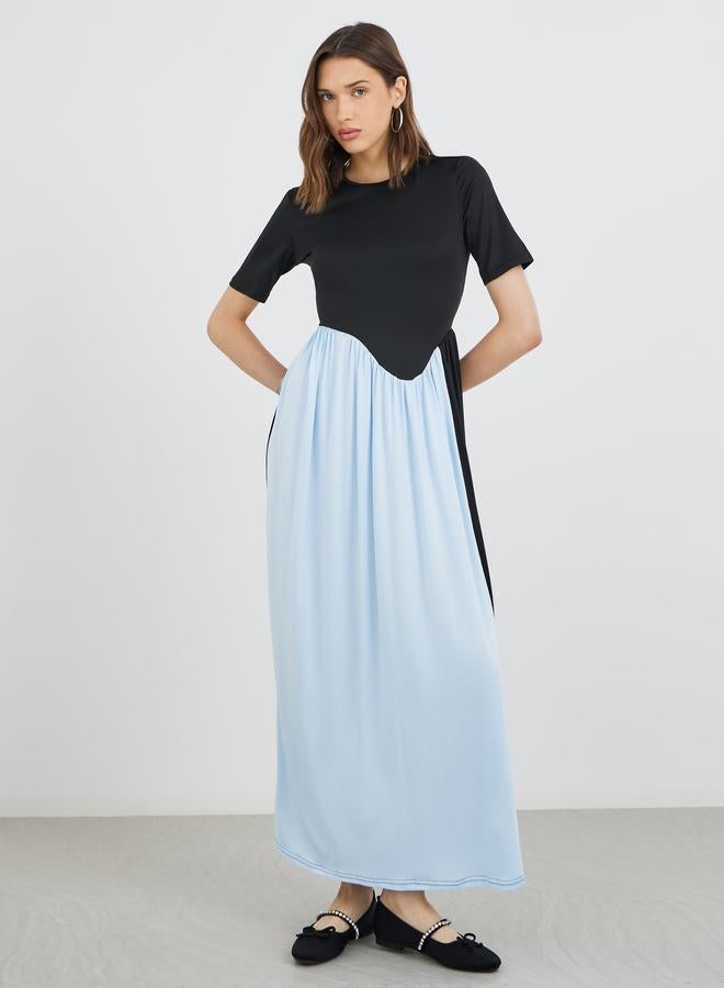 Take Two Color Block Short Sleeve Round Neck Maxi Dress - Image 1
