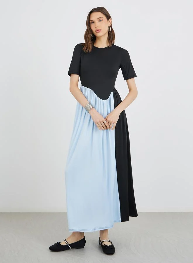 Take Two Take Two Color Block Short Sleeve Round Neck Maxi Dress