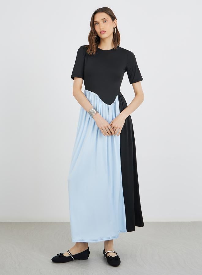 Take Two Color Block Short Sleeve Round Neck Maxi Dress - Image 3