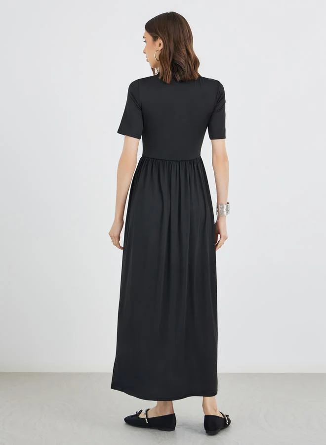 Take Two Take Two Color Block Short Sleeve Round Neck Maxi Dress