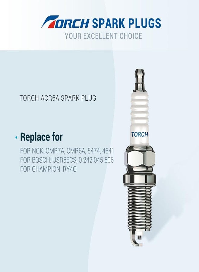 TORCH 4pcs Spark Plug AC6RA Replace for NGK CMR6A/1223 Spark Plug, for Champion 978/RY4C RY4CT10, for Autolite 4194 Spark Plug, for Brisk 3158 SR15C, OEM - Image 3