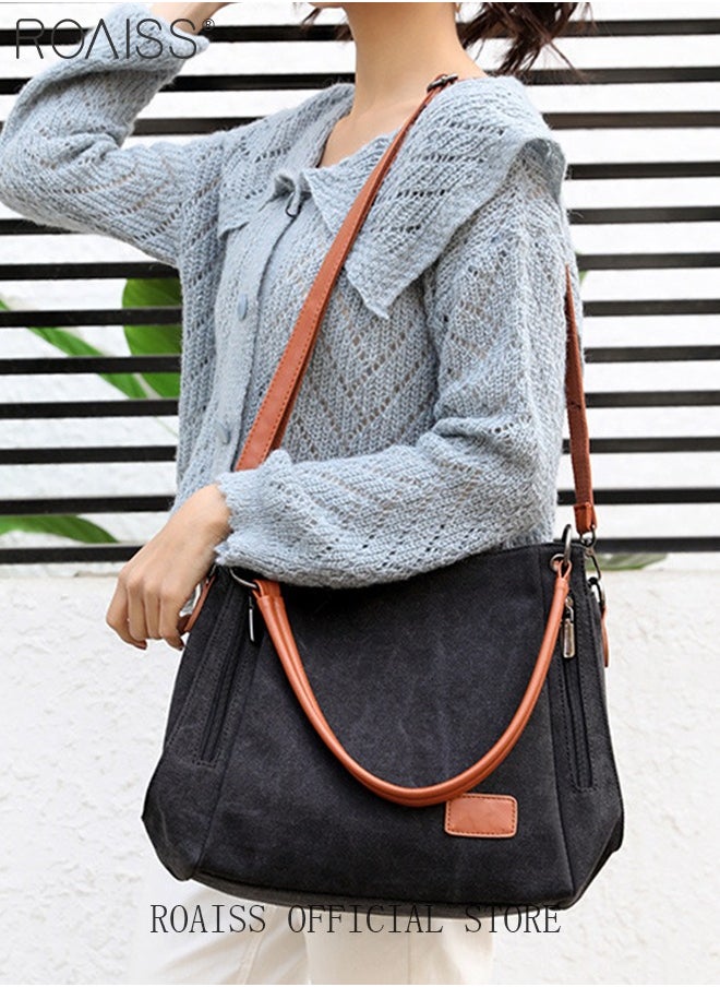 roaiss Large Capacity Shoulder Tote Bag Casual Canvas Handbag Crossbody with Long Strap Multi Pocket for Young Women Teenagers School Shopping  - Image 2