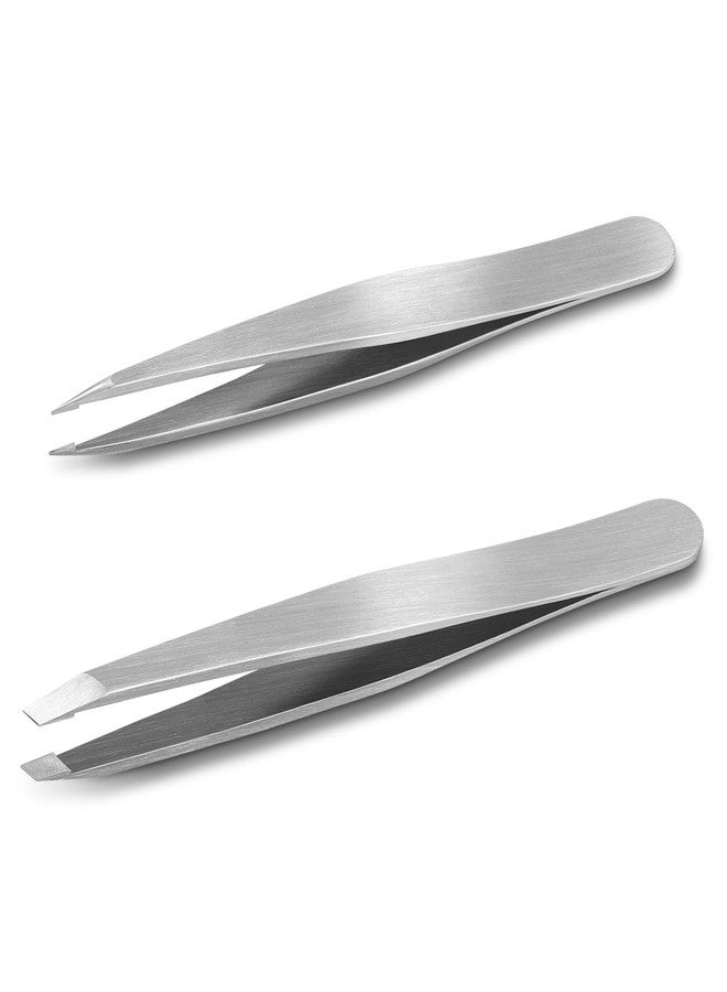 Cut it Tweezers Set, Point and Slant Tweezer with Travel Case, for Hair Removal - Image 1