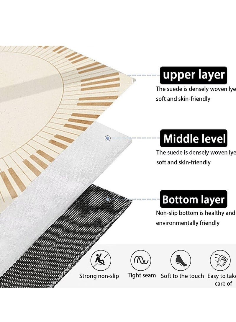 XiuWoo Piano Musical Keyboard Print Round Area Rug, for Kids Study Room Playroom Modern Abstract Rugs Low Pile Circular Floor Mat Carpets, for Kitchen Bathroom Dining Room,120x120cm - Image 2