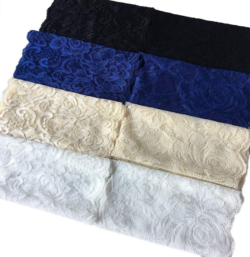 LUMKET 6 Inches Assorted Embroidery Floral Stretchy Lace Elastic Trim Fabric for Garment and DIY Craft Supply 4 Assorted Patterns1 Yard Each in Black and White 8 Yard in Total 4 color8051