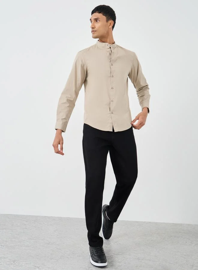 ستايلي قميص بوبلين بقصة عادية وياقة صينية من ستايلي