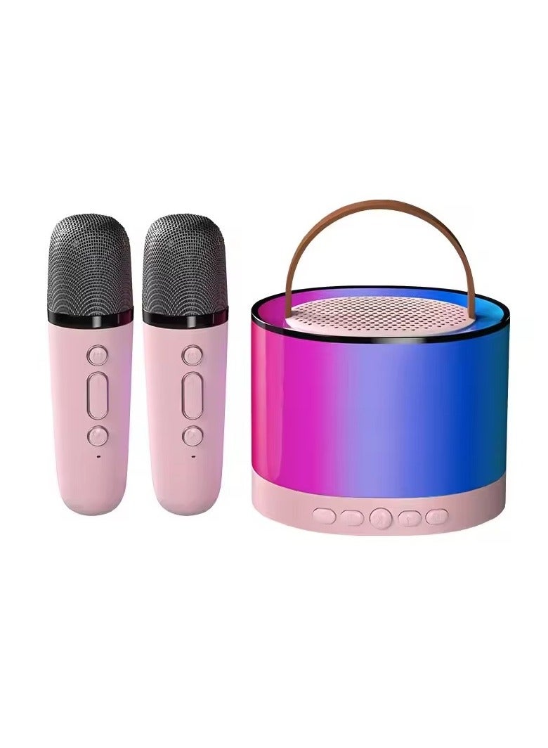 Wireless Bluetooth Karaoke Speaker with Microphone – Portable Pink Speaker with LED Lights, Family Singing & Party Sound System - Image 1
