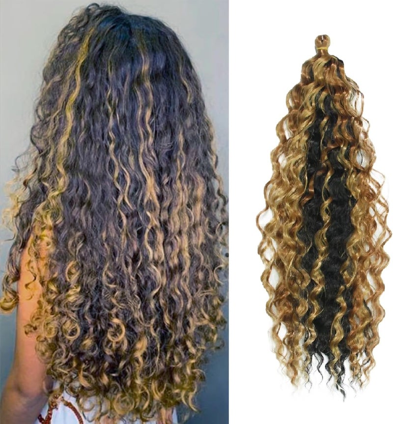 Dsoar Deep Wave Braiding Hair Deep Twist Wavy Synthetic Hair Highlight Curly Hair Extensions for Braids Ocean Wave Hair Bundles 22 Inch 3 Packs 1b3027