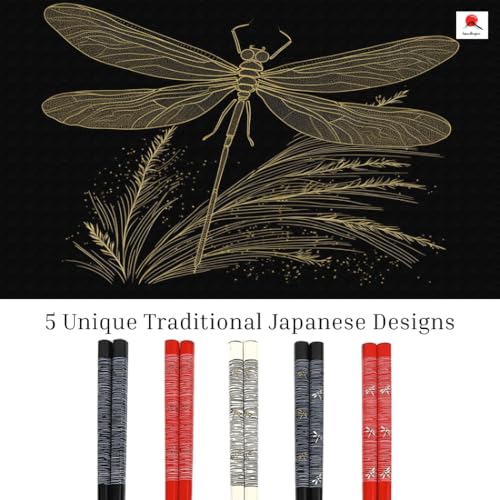 JapanBargain, Bamboo Chopsticks Reusable Japanese Chinese Korean Wood Chop Sticks Hair Sticks 5 Pair Gift Set Dishwasher Safe, 9 inch, 1-Pack - Image 2