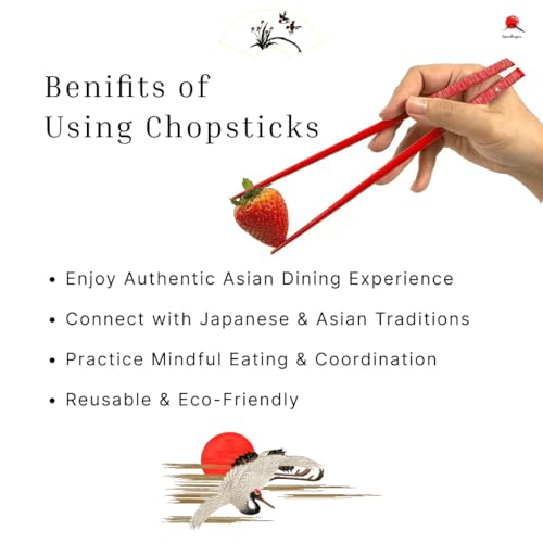 JapanBargain, Bamboo Chopsticks Reusable Japanese Chinese Korean Wood Chop Sticks Hair Sticks 5 Pair Gift Set Dishwasher Safe, 9 inch, 1-Pack - Image 5