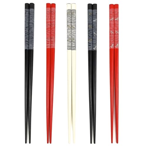 JapanBargain, Bamboo Chopsticks Reusable Japanese Chinese Korean Wood Chop Sticks Hair Sticks 5 Pair Gift Set Dishwasher Safe, 9 inch, 1-Pack - Image 1
