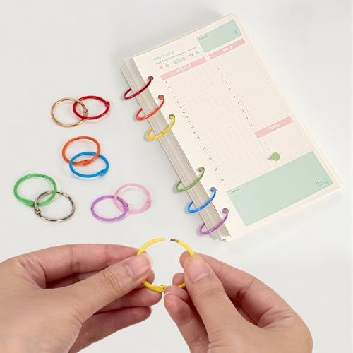 zywooH 70Pcs Binder Rings, 1 1/5 Inch Metallic Loose Leaf Binder Ring, Binding Rings for Index Cards, Colorful Book Keychain Key Rings for Paper Notebook Office School Home, 10 Colors - Image 5