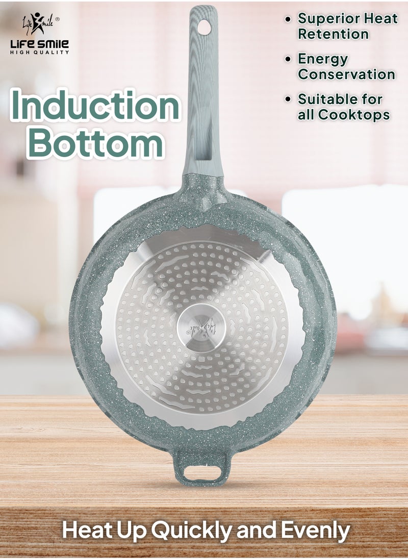 Life Smile - 32cm (4 Liters) Non Stick Frying Pan With Lid - 5 Layer Granite Coating Fry Pan | Heat-Resistant Handle Hanging Loop - Image 1