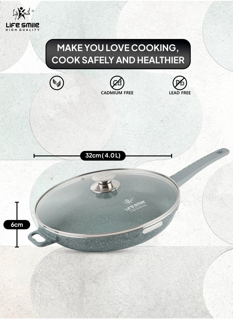 Life Smile - 32cm (4 Liters) Non Stick Frying Pan With Lid - 5 Layer Granite Coating Fry Pan | Heat-Resistant Handle Hanging Loop - Image 1