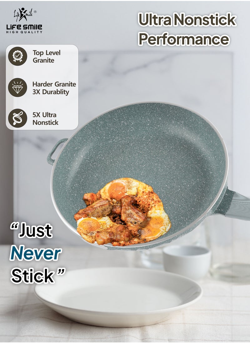 Life Smile - 32cm (4 Liters) Non Stick Frying Pan With Lid - 5 Layer Granite Coating Fry Pan | Heat-Resistant Handle Hanging Loop - Image 1