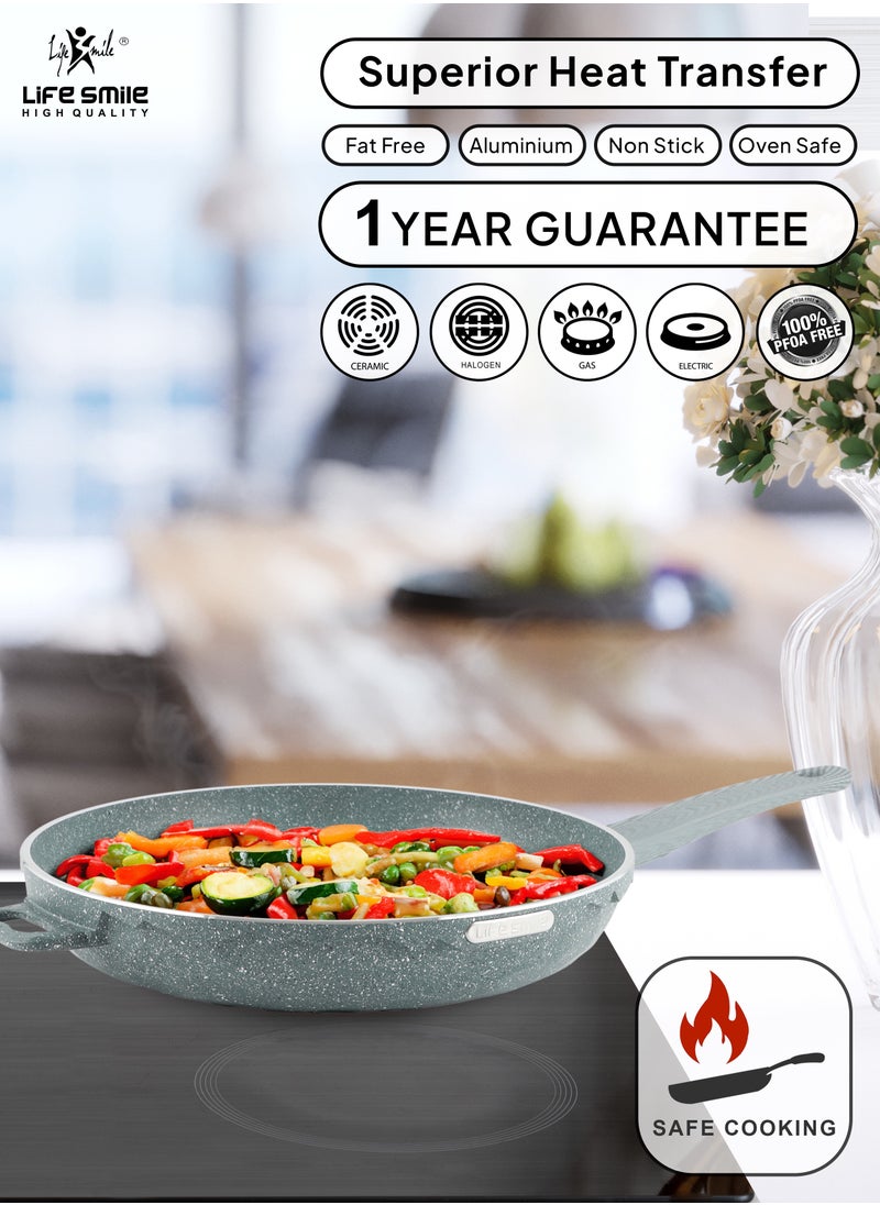 Life Smile - 32cm (4 Liters) Non Stick Frying Pan With Lid - 5 Layer Granite Coating Fry Pan | Heat-Resistant Handle Hanging Loop - Image 1