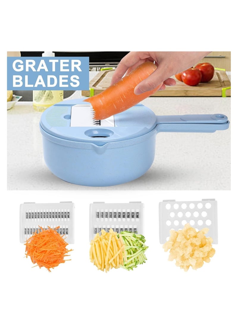 Food Chopper - 14 in 1 Multifunction Chopper Vegetable Cutter Slicer with Container, Veggie Chopper, Garlic Peeler, Skin Remover, Includes Cleaning Brush, Essential Kitchen Tool for Quick - Image 3