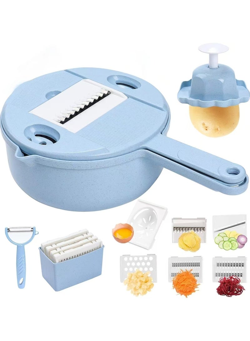 Food Chopper - 14 in 1 Multifunction Chopper Vegetable Cutter Slicer with Container, Veggie Chopper, Garlic Peeler, Skin Remover, Includes Cleaning Brush, Essential Kitchen Tool for Quick - Image 1