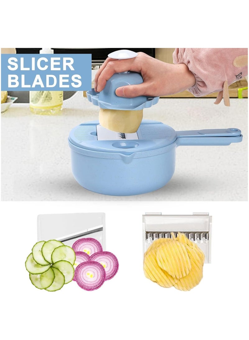 Food Chopper - 14 in 1 Multifunction Chopper Vegetable Cutter Slicer with Container, Veggie Chopper, Garlic Peeler, Skin Remover, Includes Cleaning Brush, Essential Kitchen Tool for Quick - Image 4