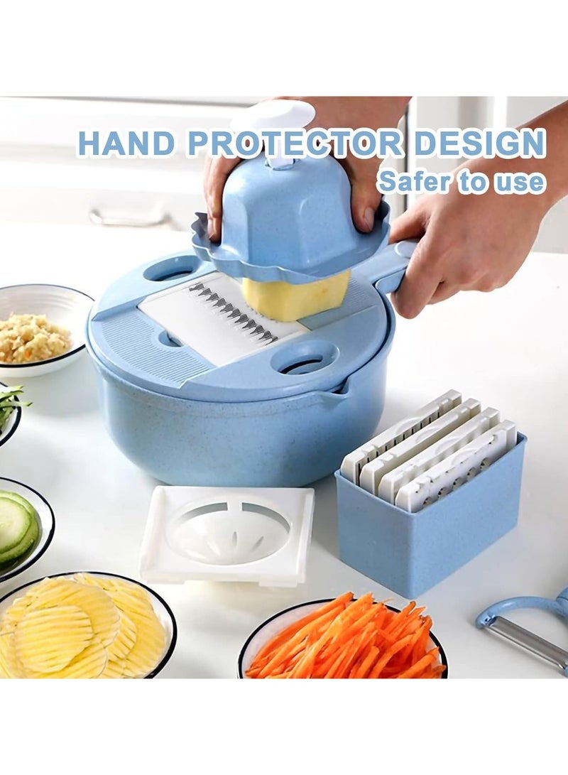 Food Chopper - 14 in 1 Multifunction Chopper Vegetable Cutter Slicer with Container, Veggie Chopper, Garlic Peeler, Skin Remover, Includes Cleaning Brush, Essential Kitchen Tool for Quick - Image 5
