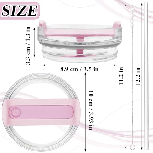 TiciKim 40oz Tumbler Lid Compatible for Stanley, 2 Pack Replacement Tumbler Lids Fit for Stanley Quencher 2.0 Tumbler 40 OZ, with Straws and Cleaning Brush (Light Pink) - Image 2