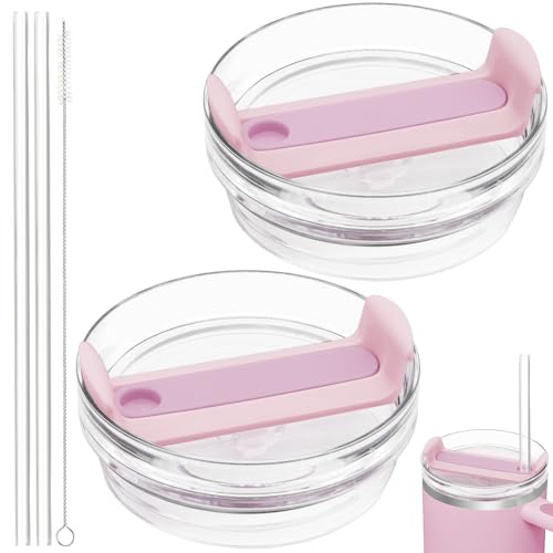 TiciKim 40oz Tumbler Lid Compatible for Stanley, 2 Pack Replacement Tumbler Lids Fit for Stanley Quencher 2.0 Tumbler 40 OZ, with Straws and Cleaning Brush (Light Pink) - Image 1