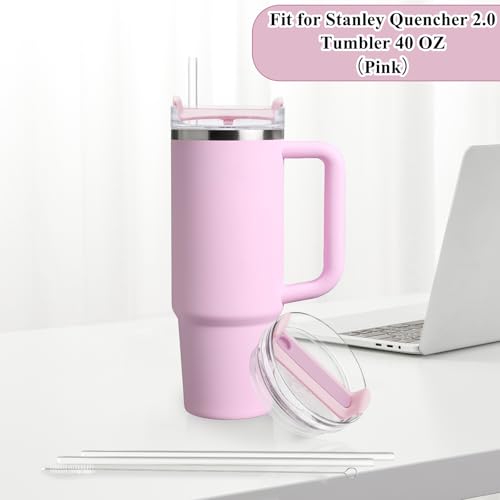 TiciKim 40oz Tumbler Lid Compatible for Stanley, 2 Pack Replacement Tumbler Lids Fit for Stanley Quencher 2.0 Tumbler 40 OZ, with Straws and Cleaning Brush (Light Pink) - Image 5