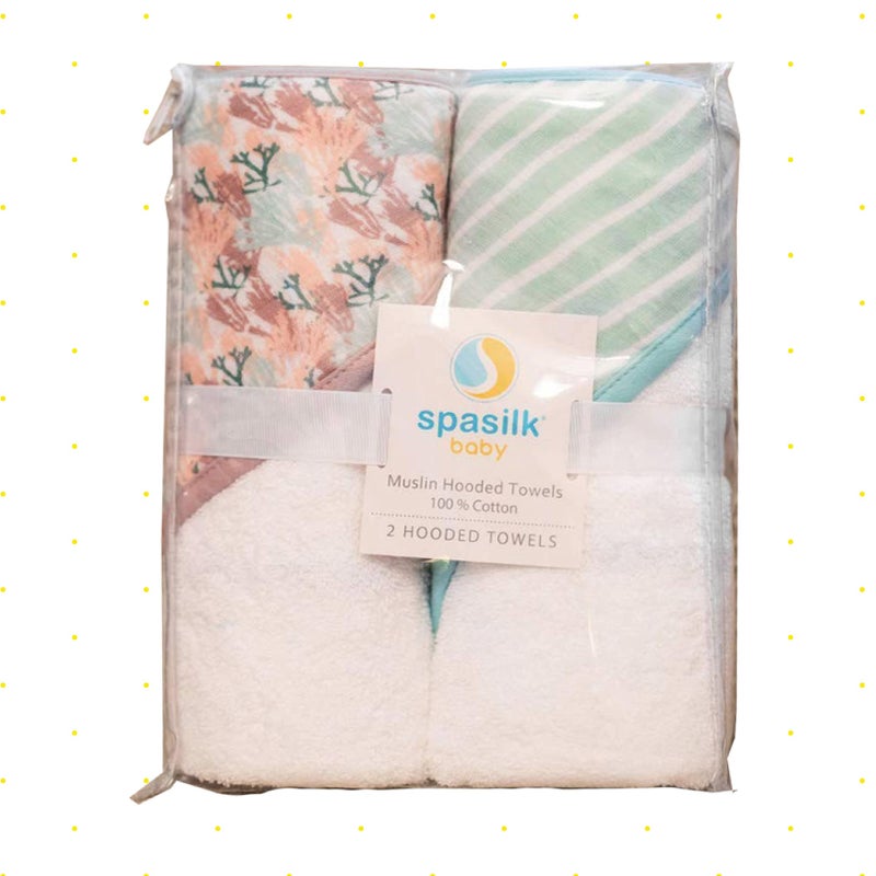 Spasilk Extra Plush Hooded Towel Set for Babies, Soft Terry with Muslin Printed Hood, Pack of 2, Pink Corals - Image 3