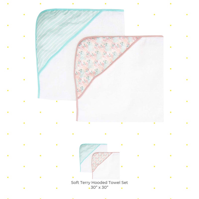 Spasilk Extra Plush Hooded Towel Set for Babies, Soft Terry with Muslin Printed Hood, Pack of 2, Pink Corals - Image 2
