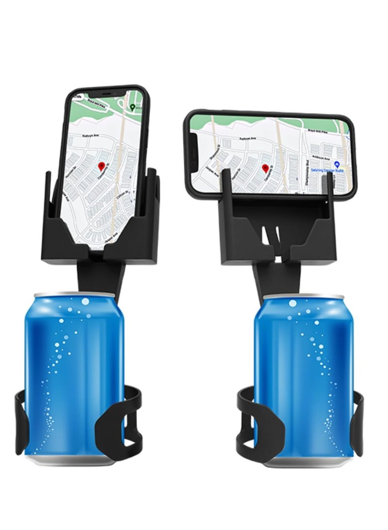حامل هاتف محمول لحامل أكواب السيارة، تصميم حامل الهاتف لا يحجب حامل الأكواب، منافذ الشحن، الفتحات، يناسب جميع الهواتف، لون أسود، سهل التركيب، مقعد هاتف محمول (أسود 2 قطع) - Image 3
