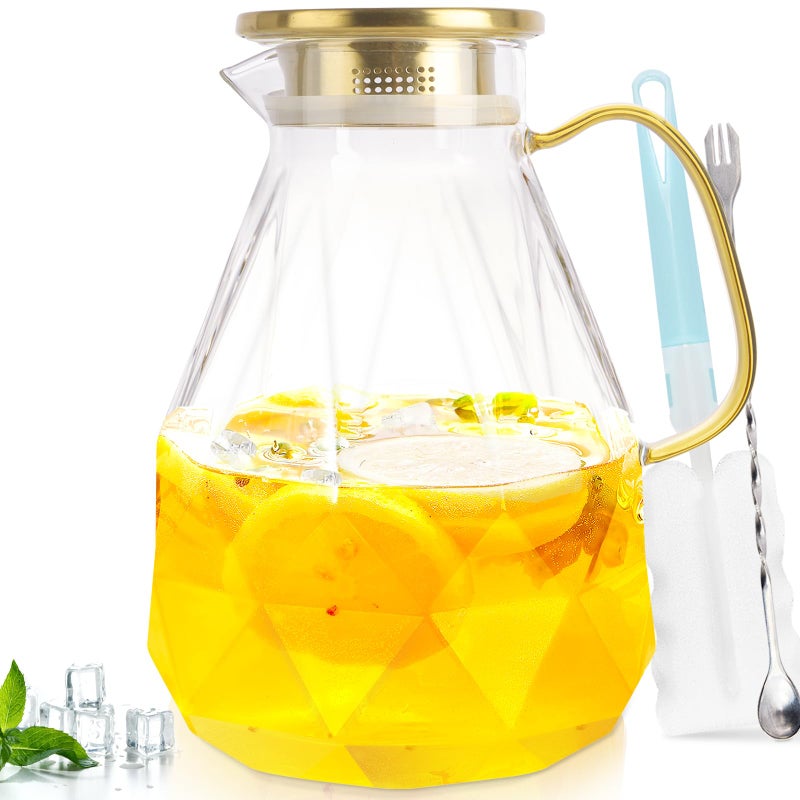 Yirilan Glass Pitcher 3 Liter Water Carafe With Lid Iced Tea Pitcher for Fridge