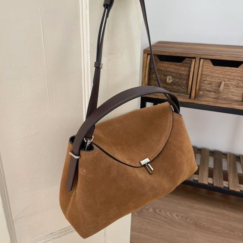 High-End Commuter Bag For Women, Frosted Suede Large-Capacity Tote Bag, Genuine Leather Texture, Simple Satchel Armpit Bag For Women - Image 2