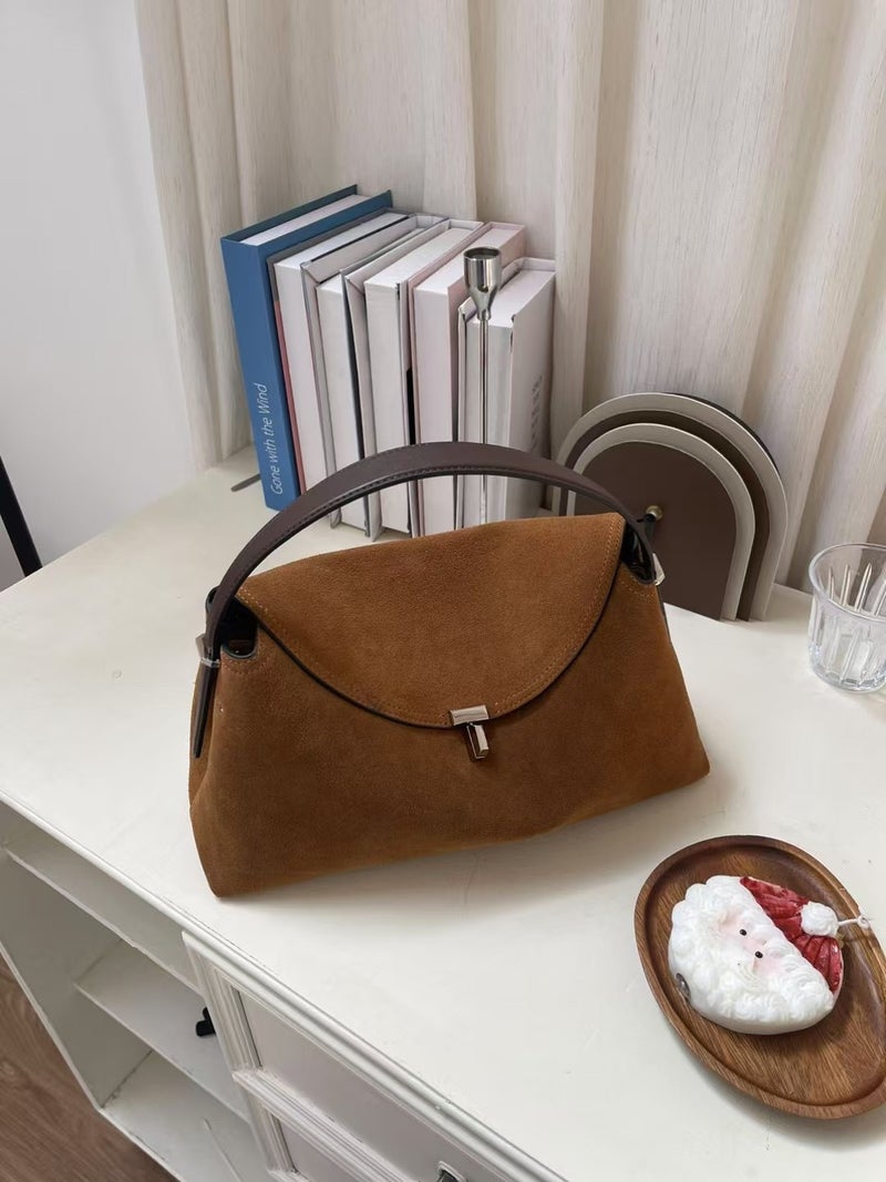 High-End Commuter Bag For Women, Frosted Suede Large-Capacity Tote Bag, Genuine Leather Texture, Simple Satchel Armpit Bag For Women - Image 1