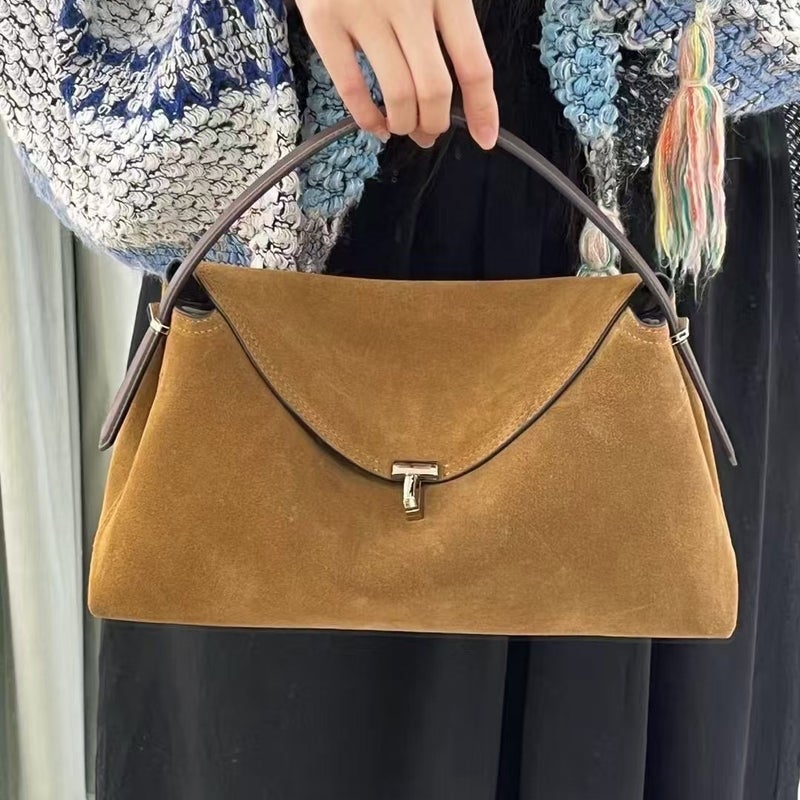High-End Commuter Bag For Women, Frosted Suede Large-Capacity Tote Bag, Genuine Leather Texture, Simple Satchel Armpit Bag For Women - Image 3