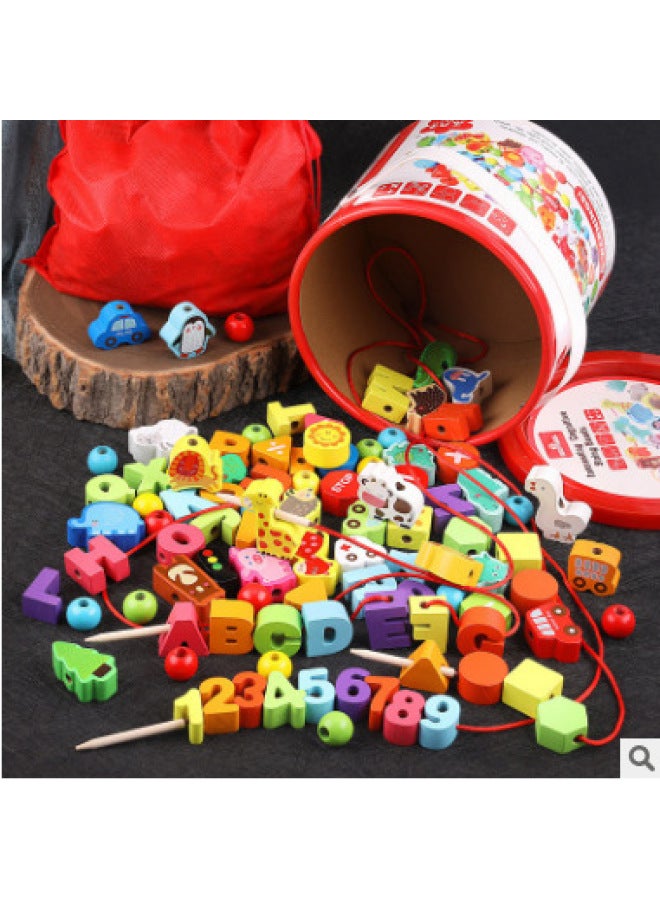 Wooden Children's Toy Fun Creative Mushroom Nail Puzzle Board Early Childhood Educational Desktop Creative Scene Game-Color:MWZ-100 Fruit Beads (barrel) - Image 1