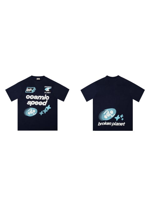 Broken Planet Cartoon Logo Cotton Tee 312 navy blue