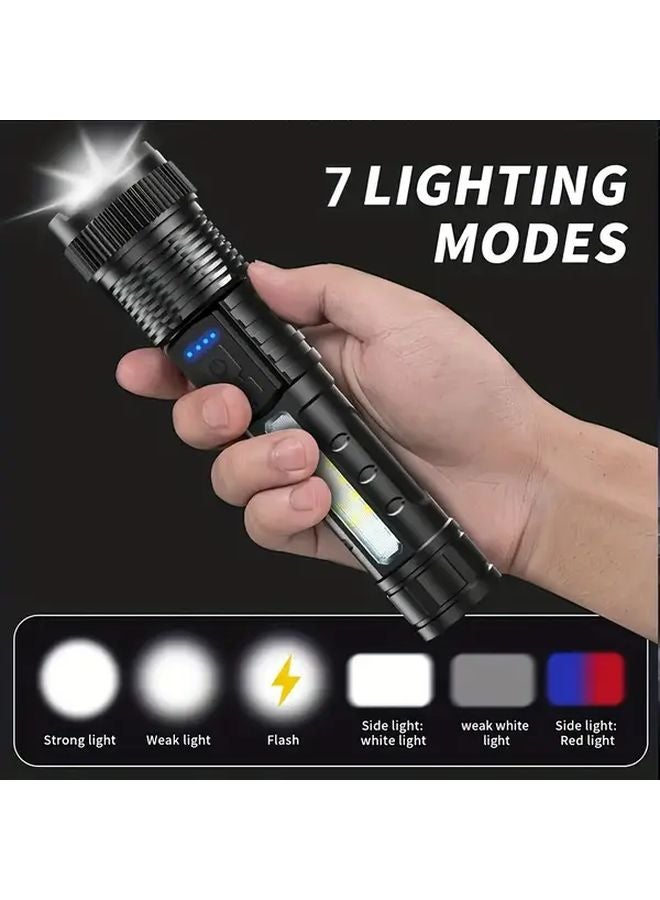 Ab Black LED Ultra Bright Extendable Flashlight USB Rechargeable 1200mAh 7 Modes Telescopic Zoom Compact For Camping Emergency - Image 2
