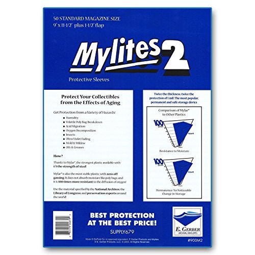 E. Gerber Mylites 2 Standard Magazine 2-Mil Mylar Bags; Size 9" x 11-1/2" Plus 1-1/2" Fold-Over Flap; Pack of 50 - for Magazines - Image 1
