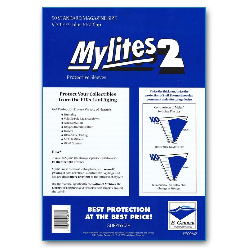 E. Gerber Mylites 2 Standard Magazine 2-Mil Mylar Bags; Size 9" x 11-1/2" Plus 1-1/2" Fold-Over Flap; Pack of 50 - for Magazines - Image 4