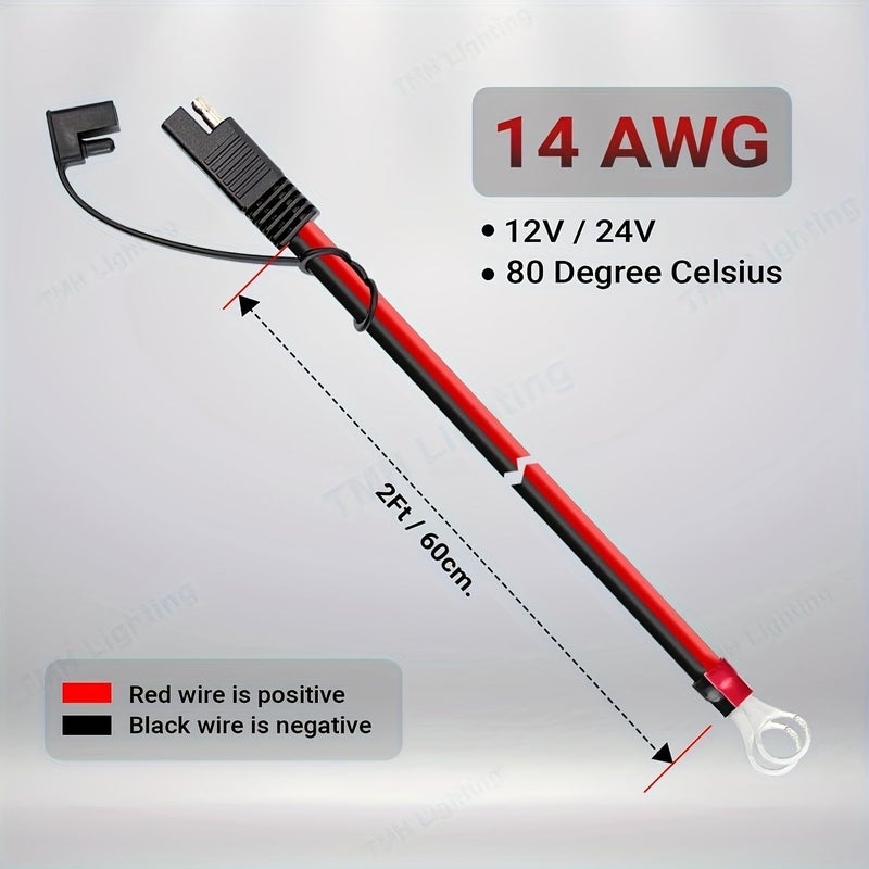كابل شاحن بطارية من SAE إلى حلقة O، 14 AWG، 2 قدم، 15 أمبير، عبوة من قطعتين - Image 2