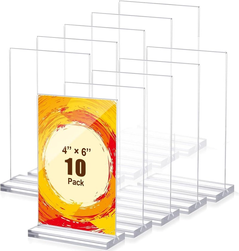 Excefore Acrylic Sign Holder A6, 10 Pack Double Sided T-Shape Table Top Display Stand, Clear Picture Frame For Restaurants, Store Promotions, Photo Frames, Office - Image 1