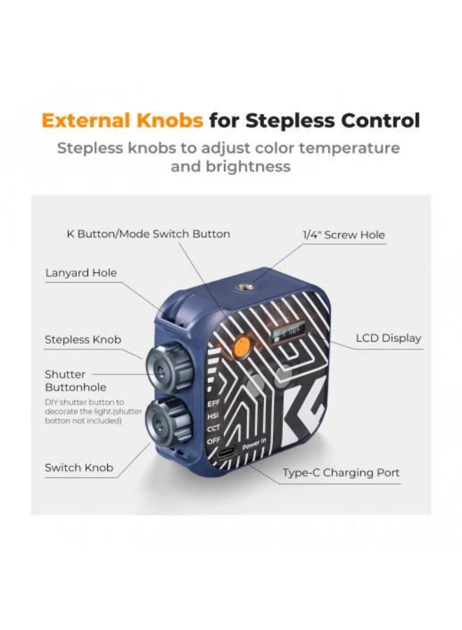 كي إف K & F CONCEPT RGB VIDEO LIGHT ، 360 درجة ضوء تصوير محمول بالألوان الكاملة مع 21 مؤثرات ضوئية ، 2500K-9900K CRI 96+ ضوء كاميرا LED لاستوديو صور سيلفي مدونات الفيديو ، أسود - Image 4