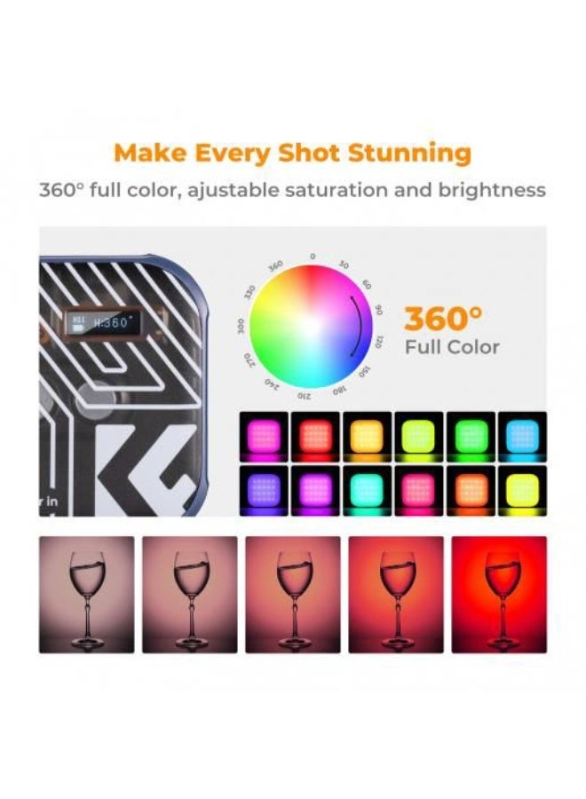 كي إف K & F CONCEPT RGB VIDEO LIGHT ، 360 درجة ضوء تصوير محمول بالألوان الكاملة مع 21 مؤثرات ضوئية ، 2500K-9900K CRI 96+ ضوء كاميرا LED لاستوديو صور سيلفي مدونات الفيديو ، أسود - Image 3