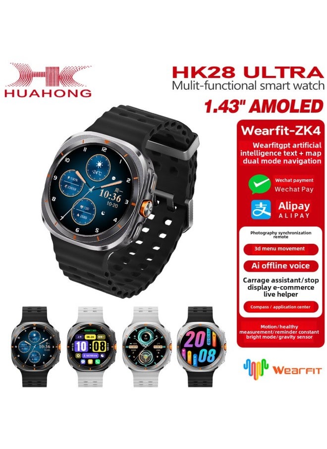 Generic HK28 ULTRA Bluetooth Smart Watch Heart Rate Monitoring AMOLED Screen Watch Ultra-Color:Silver-chinese  - Image 5