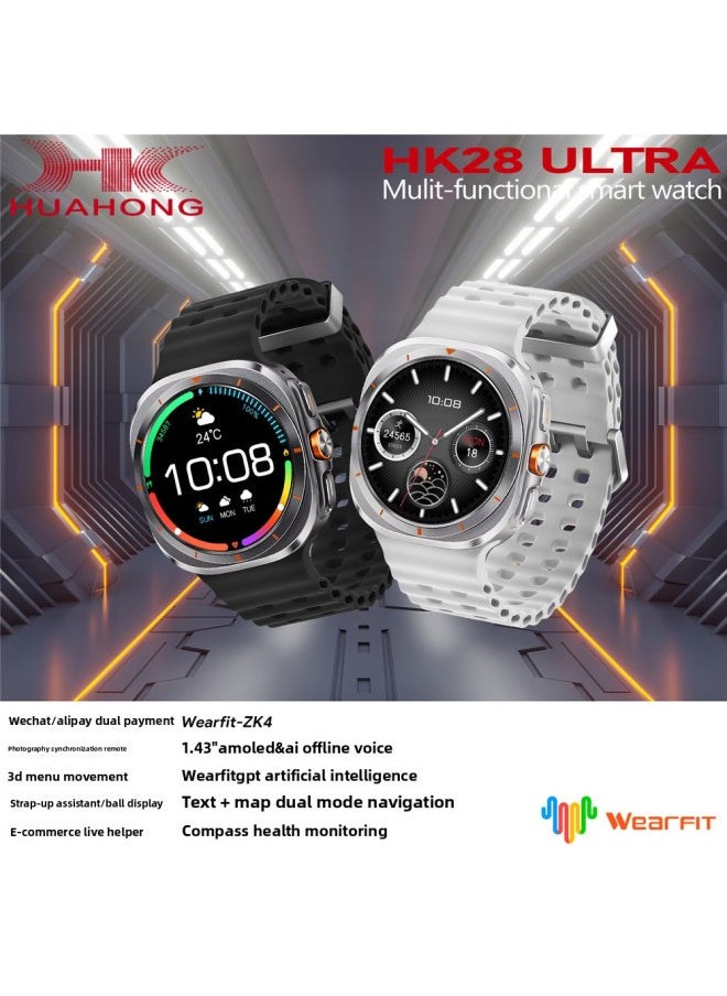 Generic HK28 ULTRA Bluetooth Smart Watch Heart Rate Monitoring AMOLED Screen Watch Ultra-Color:Silver-chinese  - Image 2
