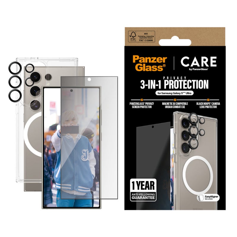 PanzerGlass Care By Panzerglass Fashion 3-In-1 Bundle - Urban Combat Case + Privacy Screen Protector + Camera Lens Protector For Samsung Galaxy S25 Ultra - Full Privacy, Slim Design, Durable Protection - Image 2