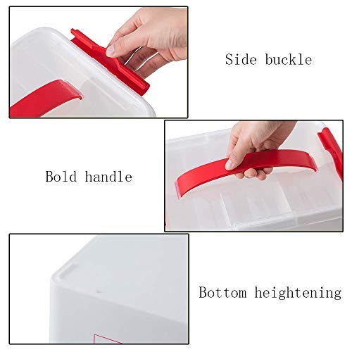 ONTRIP Portable Double Layers Medicine Cabinet Household First Aid Kit Medical Box Household Plastic Pill Storage Box with Detachable Tray and Handle 30x20x16cmWhite and Red - Image 5